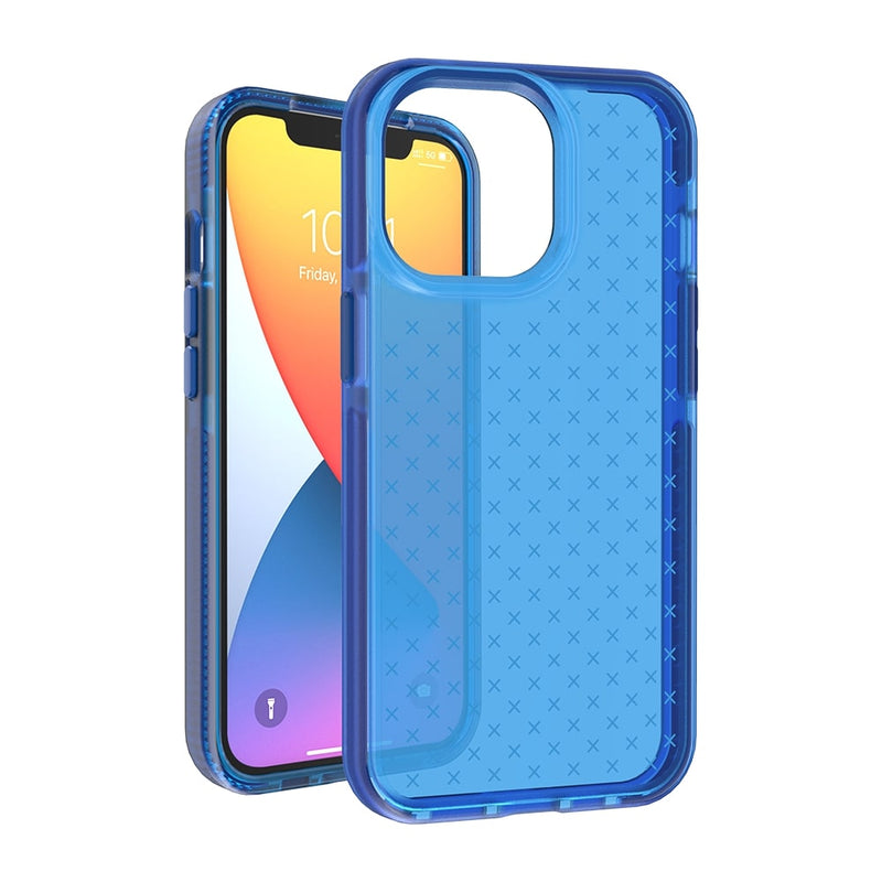 For Apple iPhone 14 PRO 6.1" CROSS Design Ultra Thick 3.0mm Transparent ShockProof Hybrid Case Cover - Blue