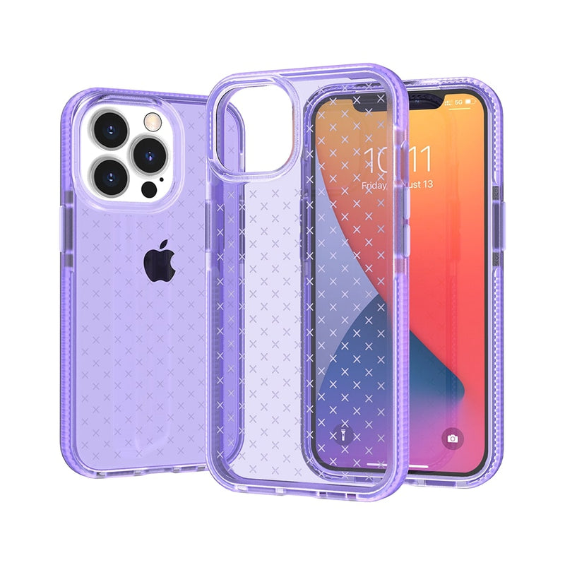 For iPhone 14 PLUS CROSS Design Ultra Thick 3.0mm Transparent ShockProof Hybrid Case Cover - Purple