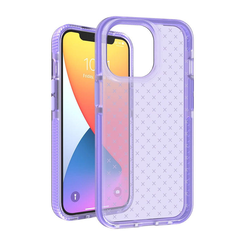 For Apple iPhone 14 PRO 6.1" CROSS Design Ultra Thick 3.0mm Transparent ShockProof Hybrid Case Cover - Purple