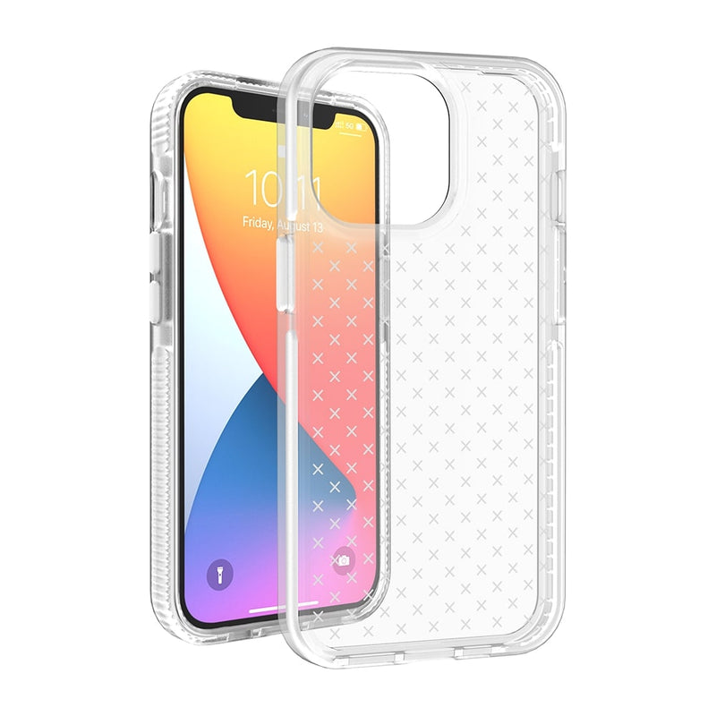 For Apple iPhone 14 PRO 6.1" CROSS Design Ultra Thick 3.0mm Transparent ShockProof Hybrid Case Cover - White