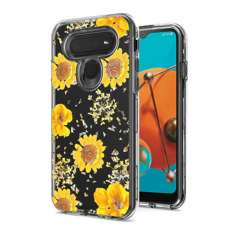 For LG K51 Floral Glitter Design Case Cover - Yellow Flowers