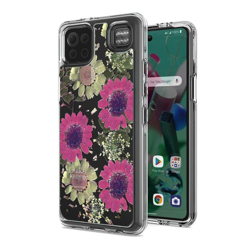 For LG K92 5G Floral Glitter Design Case Cover - Daisy Pink