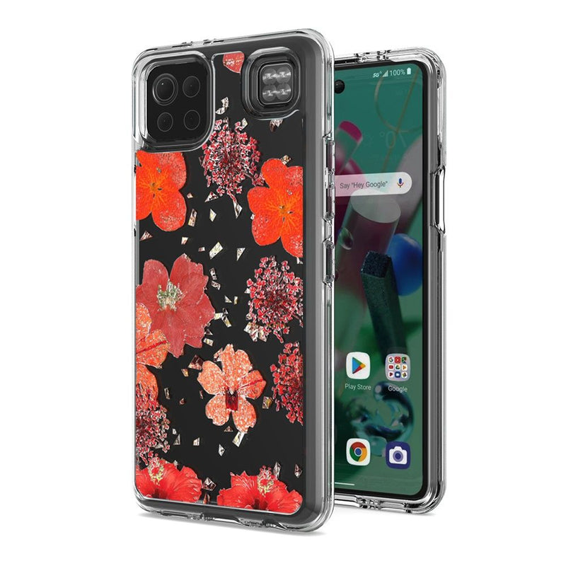 For LG K92 5G Floral Glitter Design Case Cover - Red Flowers