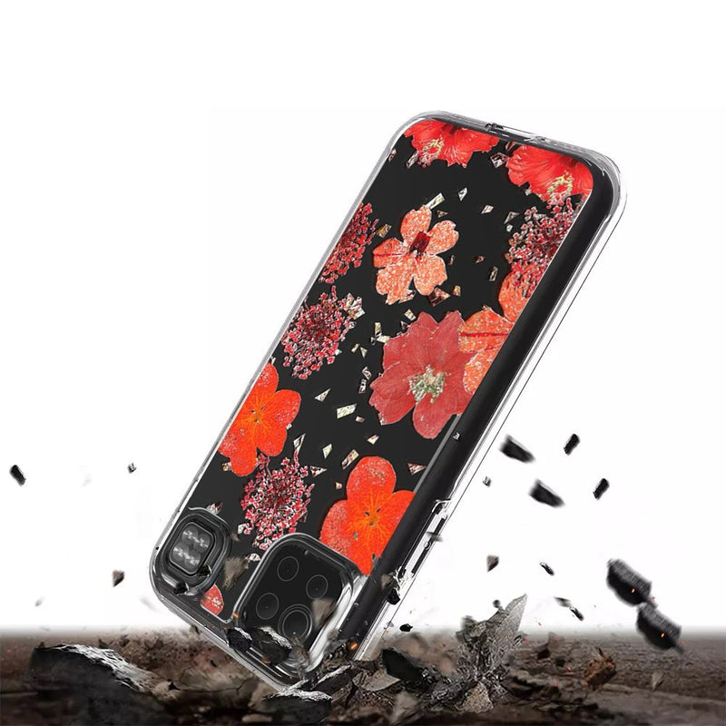 For LG K92 5G Floral Glitter Design Case Cover - Red Flowers