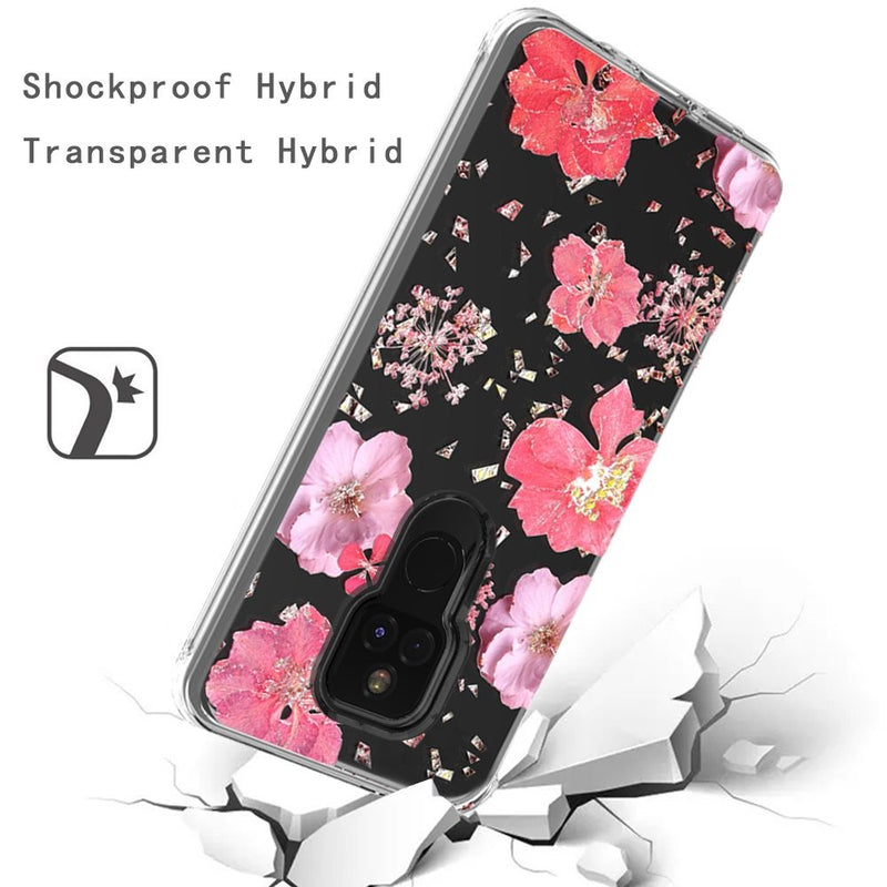 For Motorola Moto G Play 2021 Floral Glitter Design Case Cover - Pink Flowers