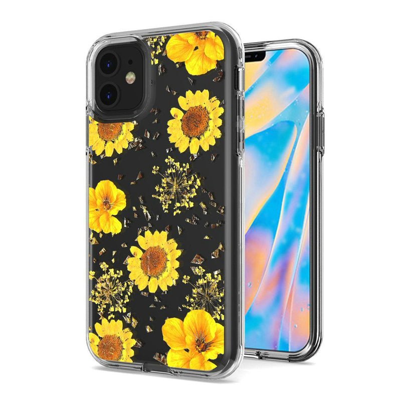 For iPhone 12 Mini 5.4 Floral Glitter Design Case Cover - Yellow Flowers