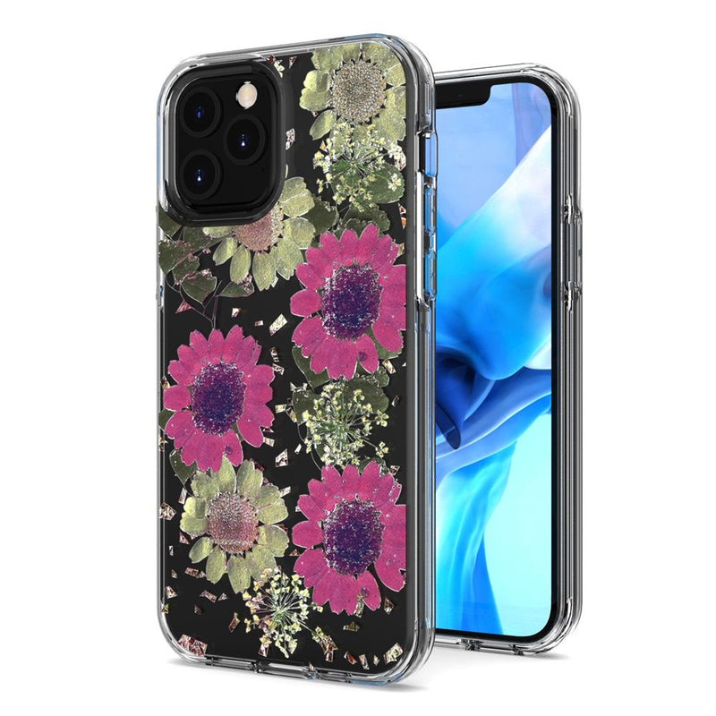 For iPhone 12/Pro (6.1 Only) Floral Glitter Design Case Cover - Daisy Pink