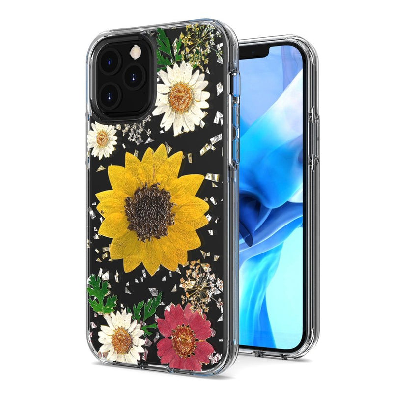 For iPhone 12/Pro (6.1 Only) Floral Glitter Design Case Cover - Sunflower