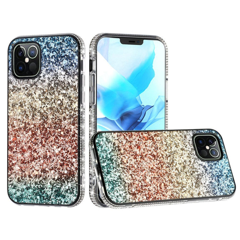 For Apple iPhone 12 6.7 inch Decorative Glitter with Diamond All Around Hybrid - B Style