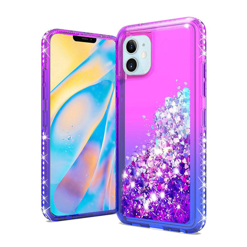 For iPhone 12 Mini 5.4 Diamond Edged Quicksand Glitter Case Cover - Purple+Blue