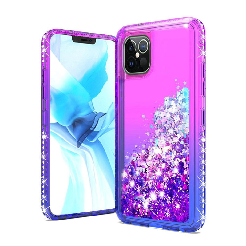 Diamond Edged Quicksand Glitter Case Cover For iPhone 12/Pro (6.1 Only) - Purple+Blue