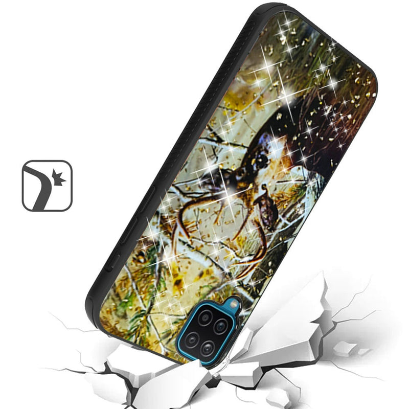 For Samsung A12 Glitter Printed Design Hybrid Cover Case - Deer Hunter