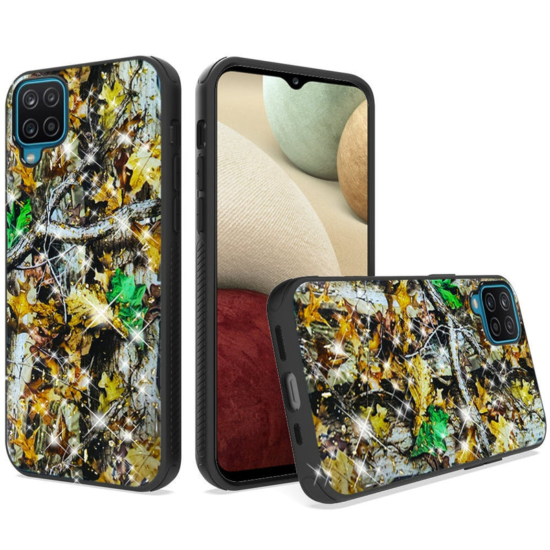 For Samsung A12 Glitter Printed Design Hybrid Cover Case - Hunter Forest