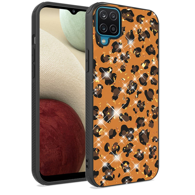 For Samsung A12 Glitter Printed Design Hybrid Cover - Leopard