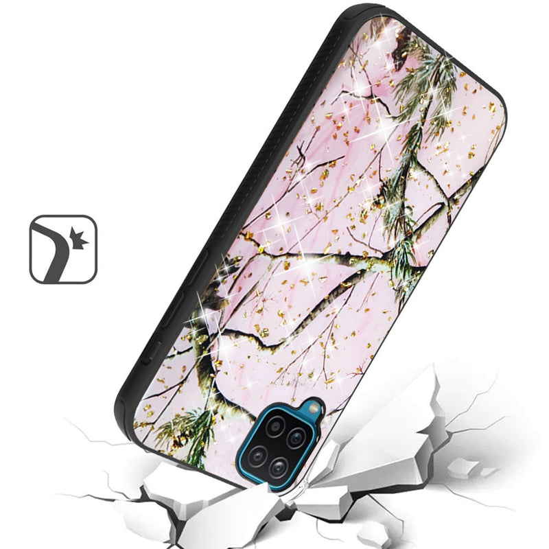 For Samsung A12 Glitter Printed Design Hybrid Cover Case - Pink Forest