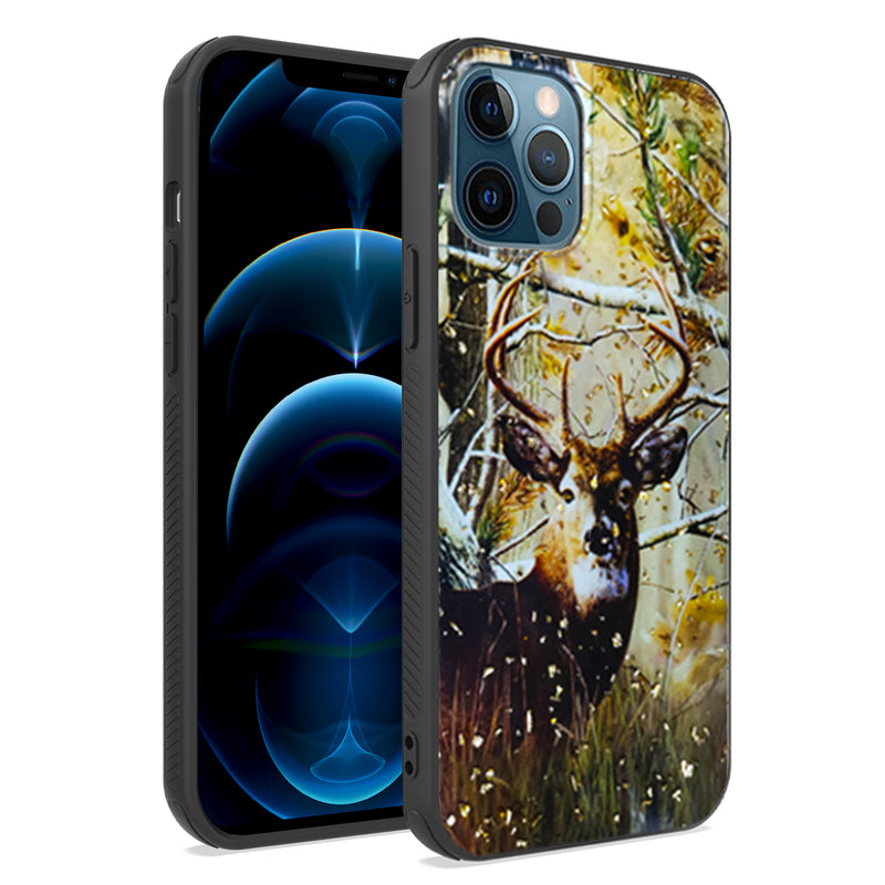 For iPhone 12/Pro (6.1 Only) Glitter Printed Design Hybrid Cover Case - Deer Hunter