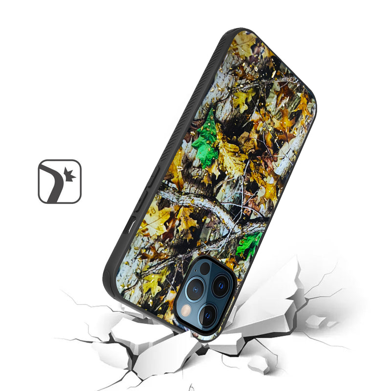 For iPhone 12/Pro (6.1 Only) Glitter Printed Design Hybrid Cover Case - Hunter Forest