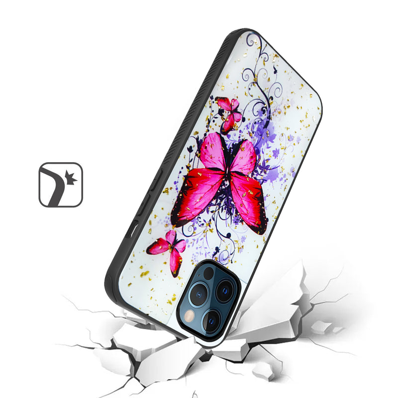 For iPhone 12/Pro (6.1 Only) Glitter Printed Design Hybrid Cover Case - Pair Flamingo