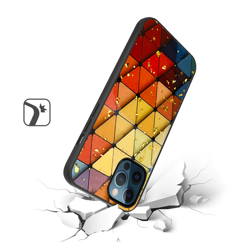 For iPhone 12/Pro (6.1 Only) Glitter Printed Design Hybrid Cover Case - Triangle Rhombus