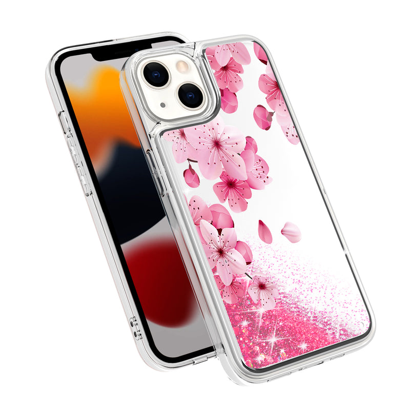 For Apple iPhone 14 PRO 6.1" Design Water Quicksand Glitter Case Cover - Blossom Floral
