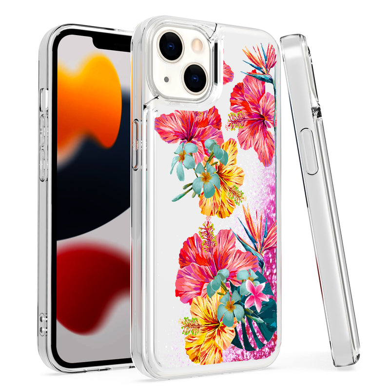 For Apple iPhone 14 PRO MAX 6.7" Design Water Quicksand Glitter Case Cover - Multi-Color Floral