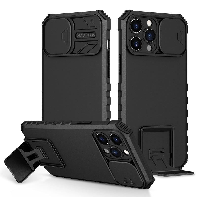 For Apple iPhone 14 PRO MAX 6.7" Easy Viewing Kickstand Camera Protection Hybrid Case Cover - Black