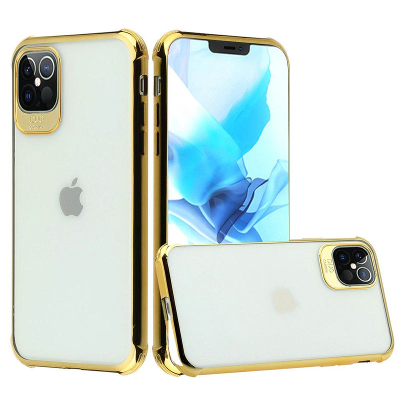 For iPhone 12/Pro (6.1 Only) Chrome Edged Transparent TPU Case Cover - Clear/Gold