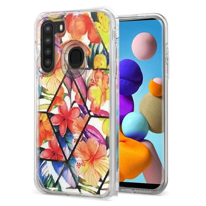 For Samsung Galaxy A21 Electroplated Design Hybrid Case Cover - Bouquet