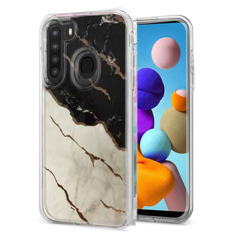 For Samsung Galaxy A21 Electroplated Design Hybrid Case Cover - Marble