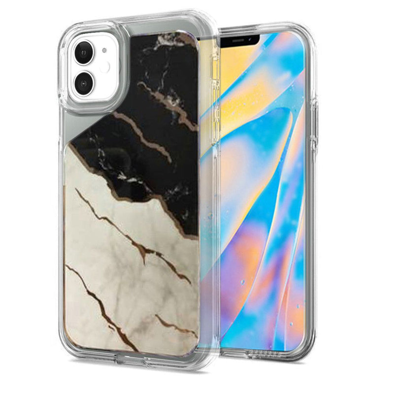 For iPhone 12 Mini 5.4 Electroplated Design Hybrid Case Cover - Marble