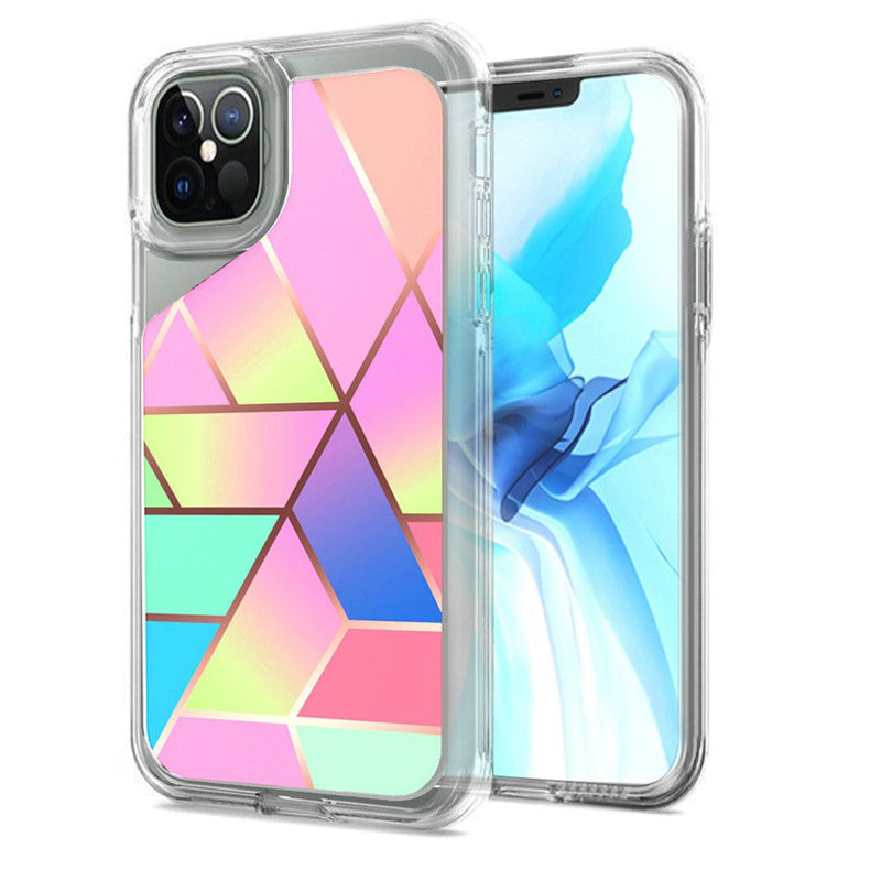 For iPhone 12/Pro (6.1 Only) Electroplated Design Hybrid Case Cover - Rainbow