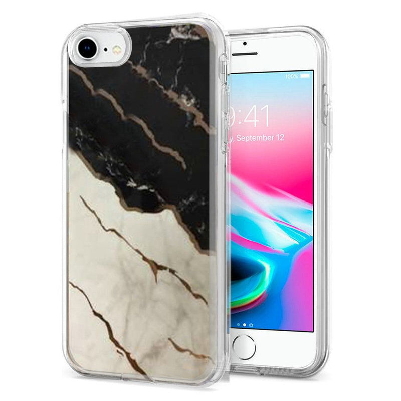 For Apple iPhone SE2 (2020) 8/7/6/6s Electroplated Design Hybrid Case Cover - Marble