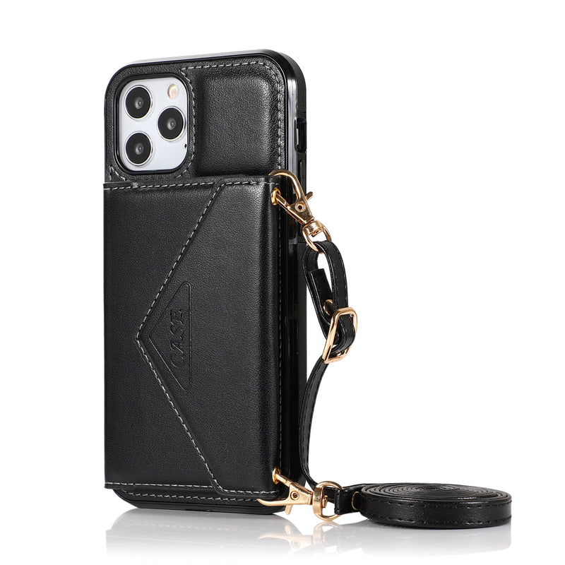 For iPhone 12/Pro (6.1 Only) ELEGANT Wallet Case ID Money Holder Case Cover - Black
