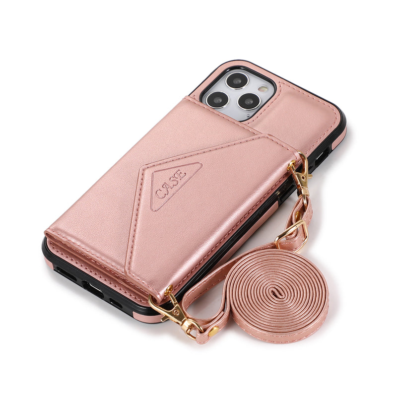 For iPhone 12/Pro (6.1 Only) ELEGANT Wallet Case ID Money Holder Case Cover - Rose Gold