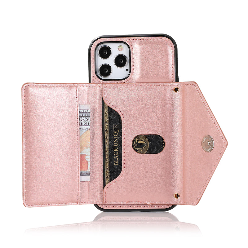 For iPhone 12/Pro (6.1 Only) ELEGANT Wallet Case ID Money Holder Case Cover - Rose Gold