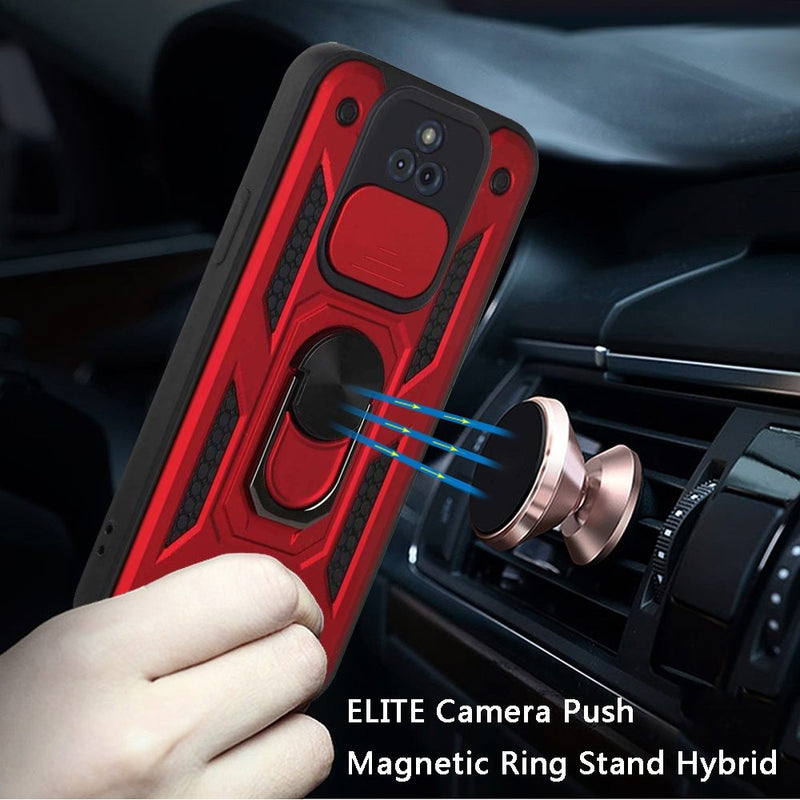 For Motorola Moto G Play 2021 ELITE Camera Push Magnetic Ring Stand Hybrid Case Cover - Red