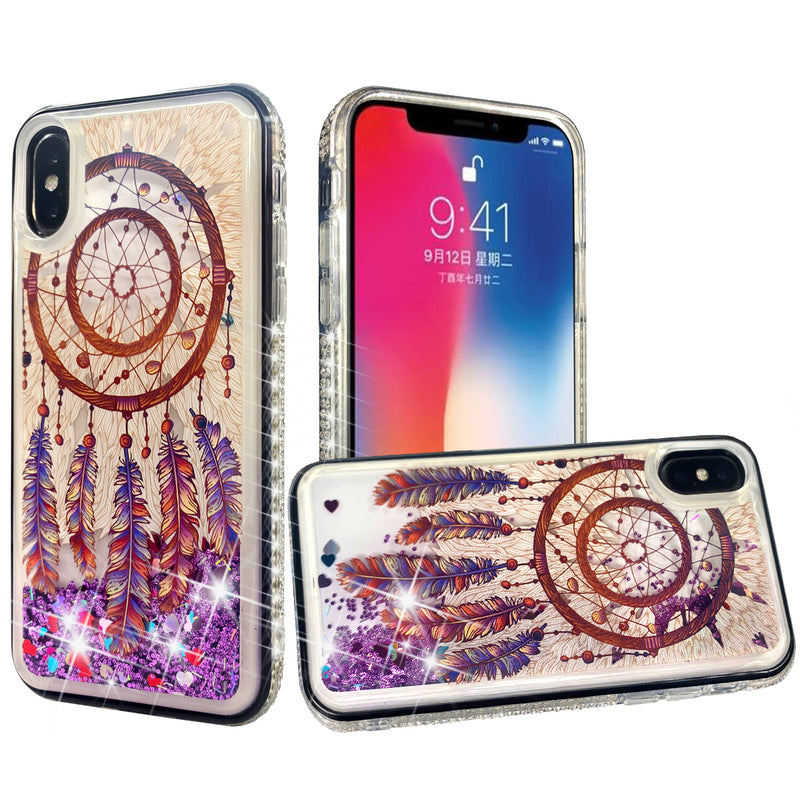 For iPhone 12/Pro (6.1 Only) Quicksand Diamond Bumper Hybrid Case Cover - Antique Feather