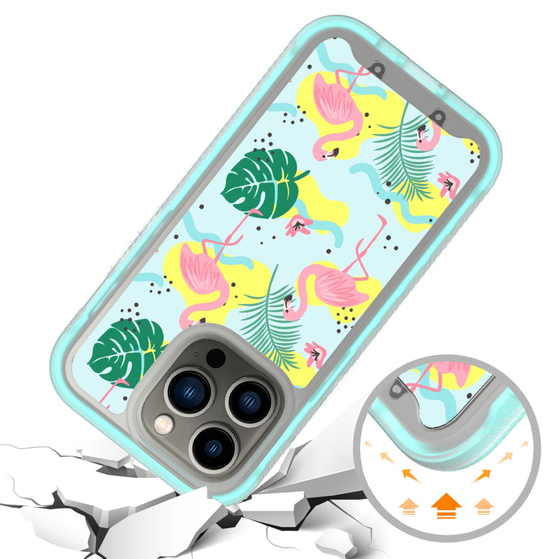 For Apple iPhone 14 PRO MAX 6.7" Exotic ShockProof Design Hybrid Case Cover - Floral Flamingo