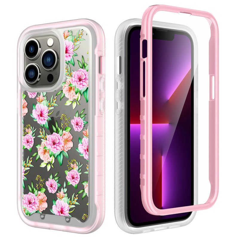 For Apple iPhone 14 PRO MAX 6.7" Exotic ShockProof Design Hybrid Case Cover - Pink Floral