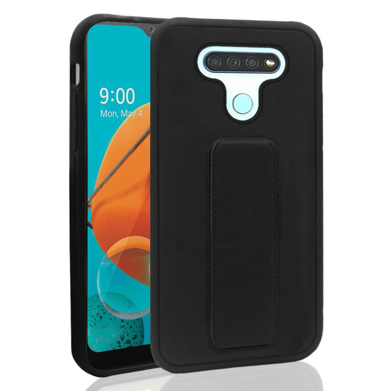 For LG K51 Foldable Magnetic Kickstand Vegan Case Cover - Black