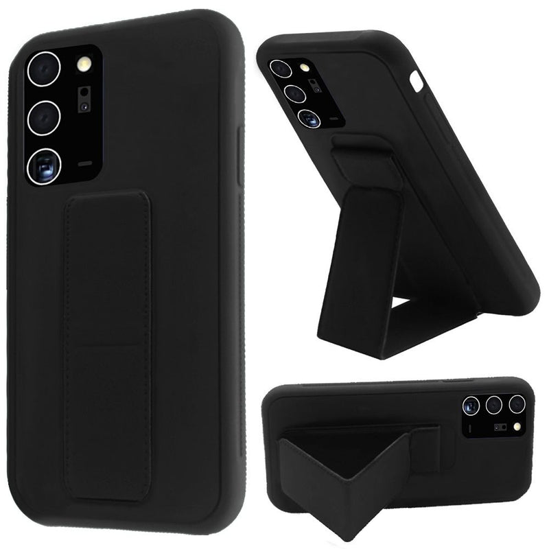 For Samsung Galaxy Note 20 Ultra Foldable Magnetic Kickstand Vegan Case Cover - Black