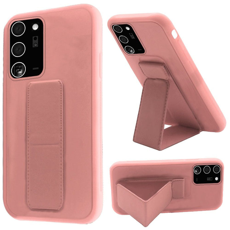 For Samsung Galaxy Note 20 Ultra Foldable Magnetic Kickstand Vegan Case Cover - Light Pink