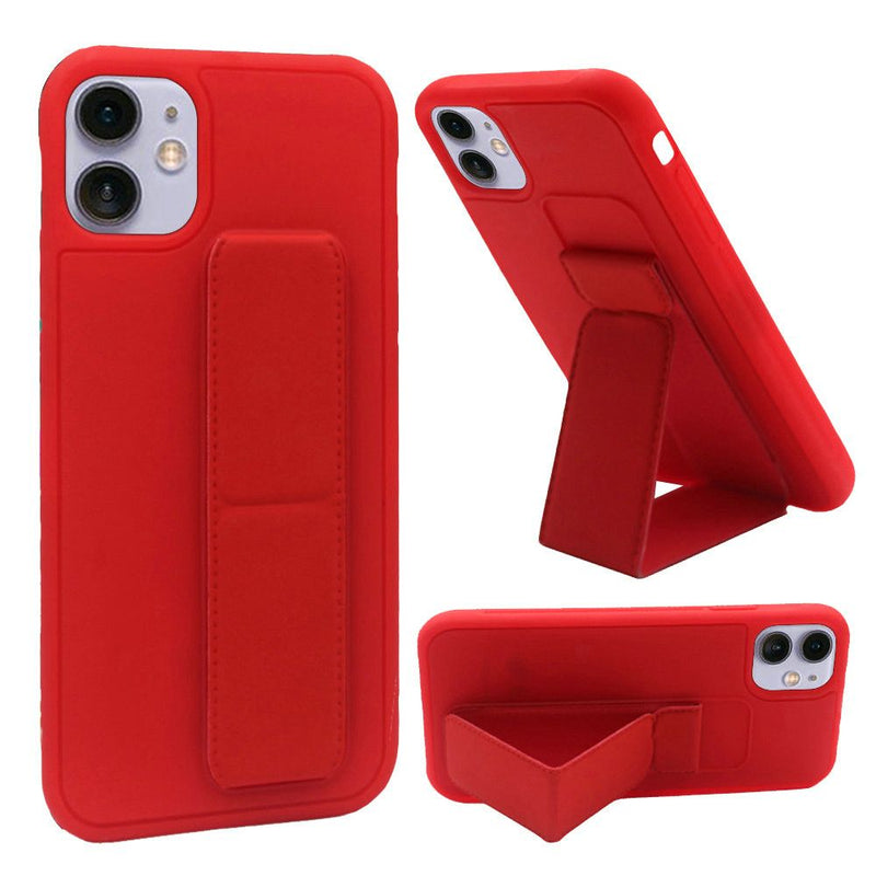 For iPhone 12 Mini 5.4 Foldable Magnetic Kickstand Vegan Case Cover - Red (Blister)