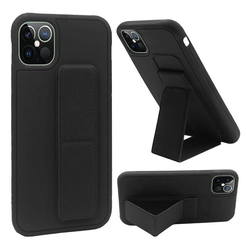 For iPhone 12 Pro Max 6.7 Foldable Magnetic Kickstand Vegan Case Cover - Black