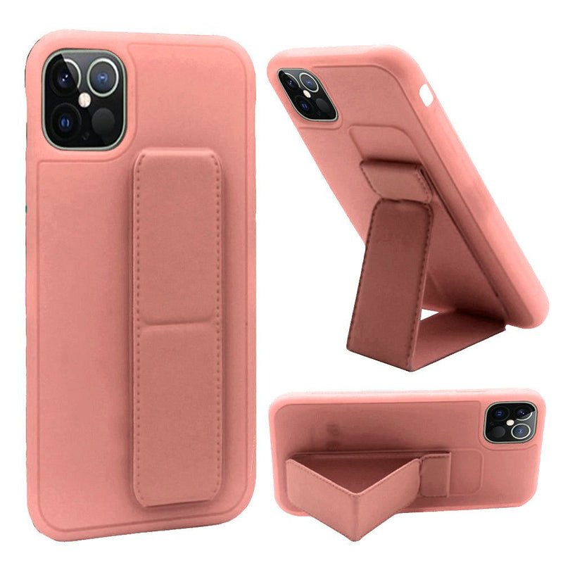 For iPhone 12 Pro Max 6.7 Foldable Magnetic Kickstand Vegan Case Cover - Light Pink