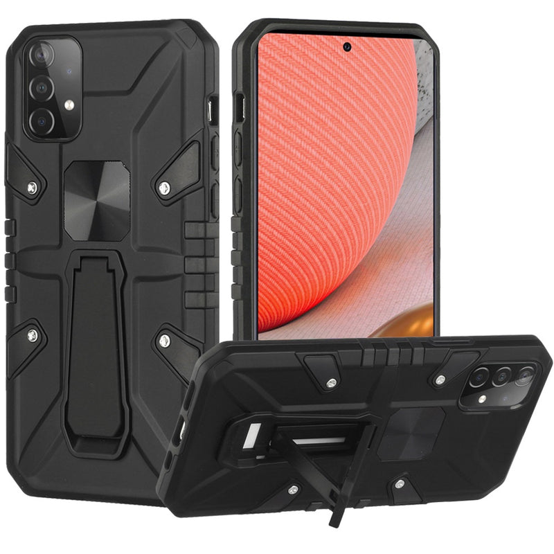 For Samsung Galaxy A72 5G Force Magnetic Tough Kickstand Hybrid Case Cover - Black