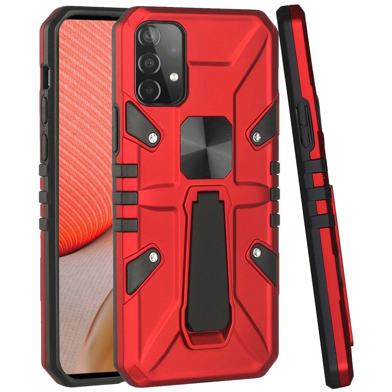 For Samsung Galaxy A72 5G Force Magnetic Tough Kickstand Hybrid Case Cover - Red