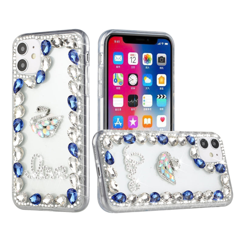 For Apple iPhone 14 PRO 6.1" Full Diamond with Ornaments Hard TPU Case Cover - Blue Love Bird