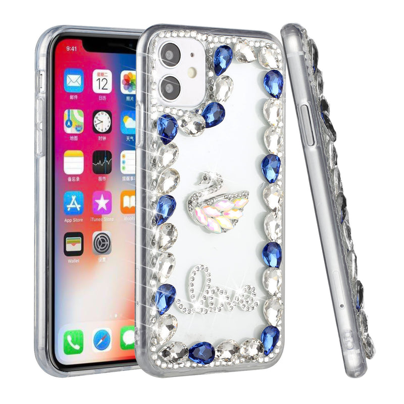 For Apple iPhone 14 PRO 6.1" Full Diamond with Ornaments Hard TPU Case Cover - Blue Love Bird