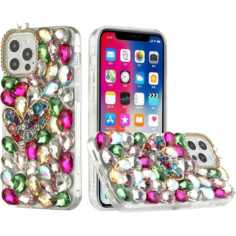 For Apple iPhone XR Full Diamond with Ornaments Hard TPU Case Cover - Colorful Ornaments with Heart